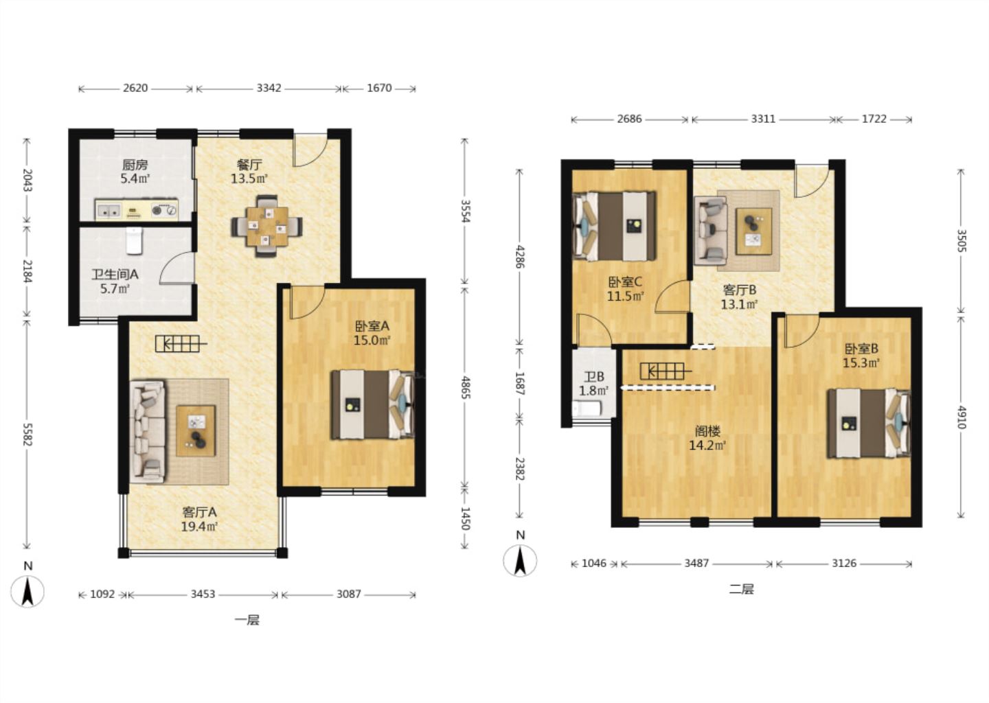 龙田花苑一期 3室2厅2卫 115.00m&sup2;