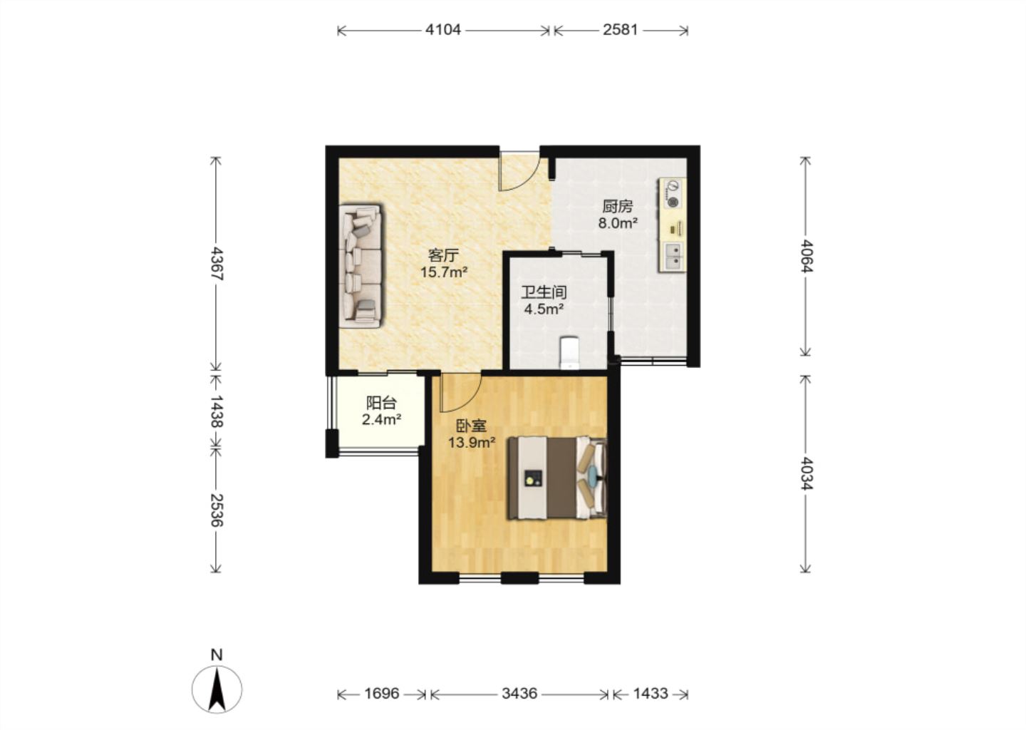 高迪晶城 2室1厅1卫 66m&sup2;