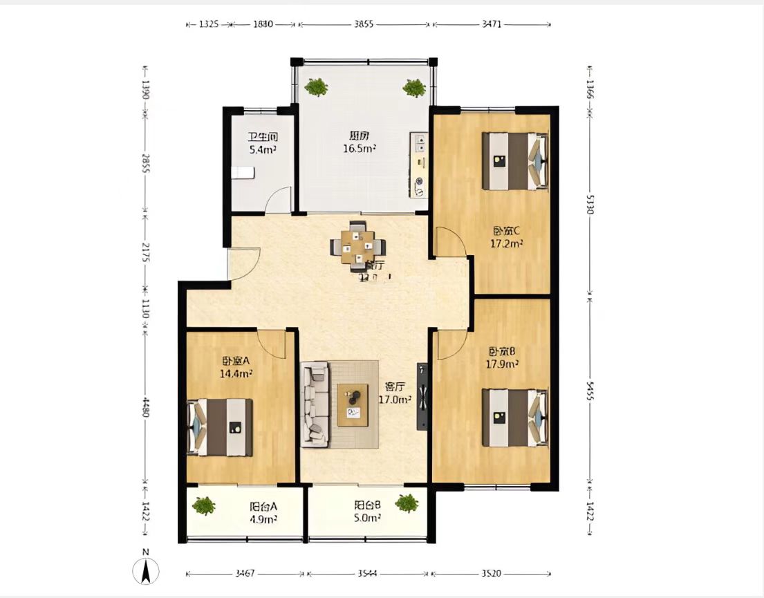 天山花苑西区 3室2厅2卫 132m&sup2;