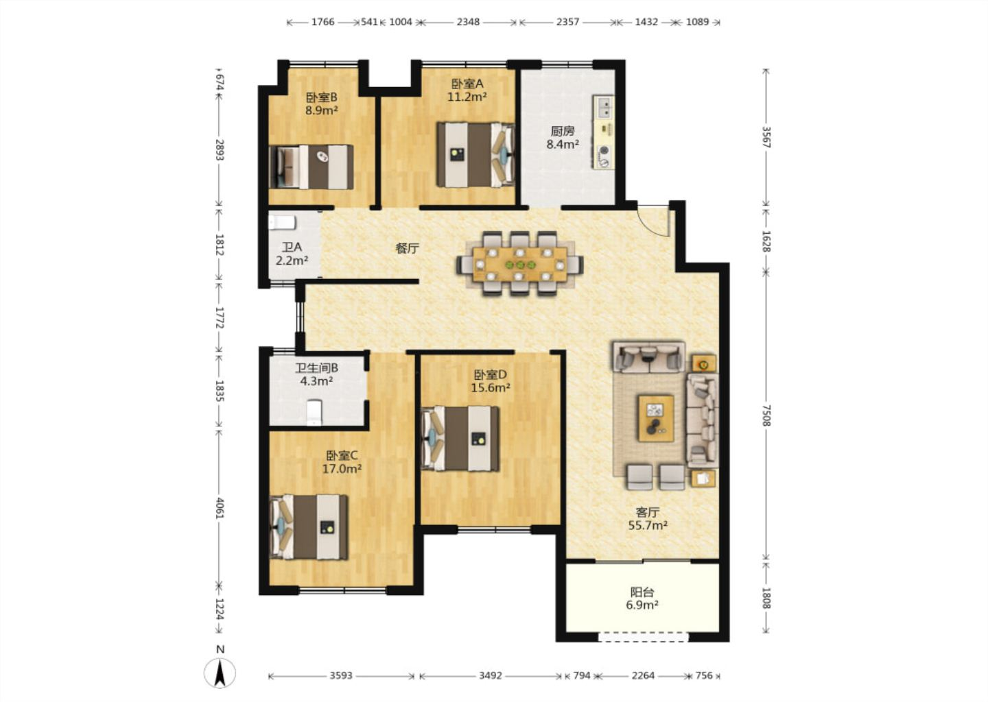 盛和九里香堤一期 4室2厅2卫 156m&sup2;