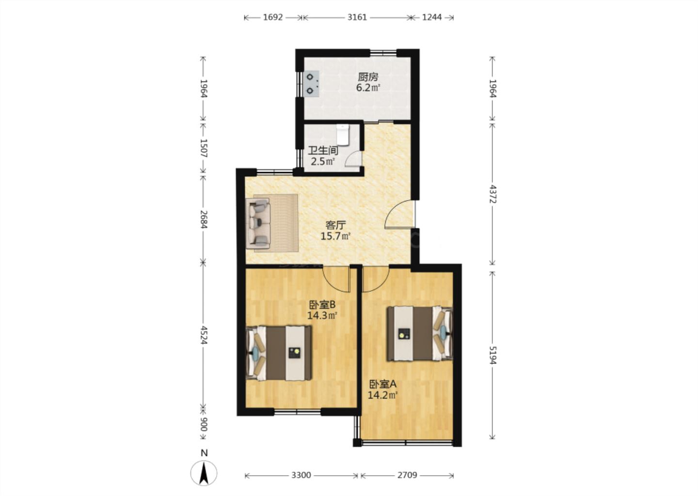 南川园新村 2室1厅1卫 68.5m&sup2;