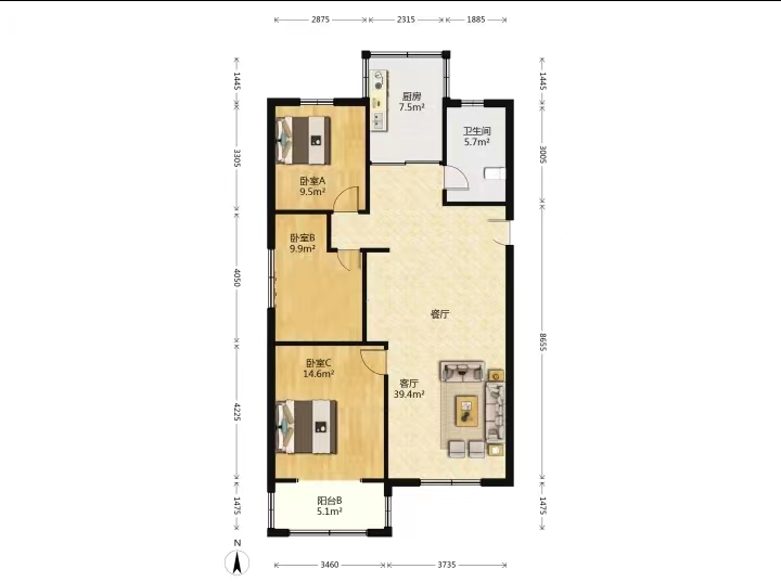 景和花苑 3室2厅1卫 112.73m&sup2;