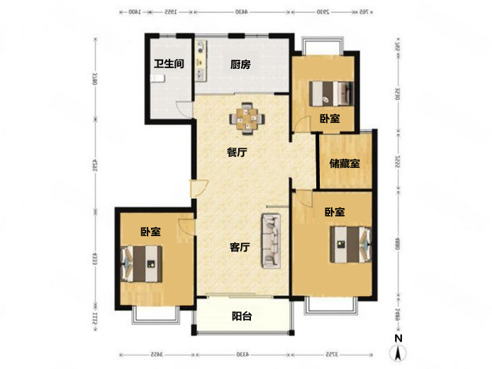 新城小区 3室2厅1卫 147.00m&sup2;