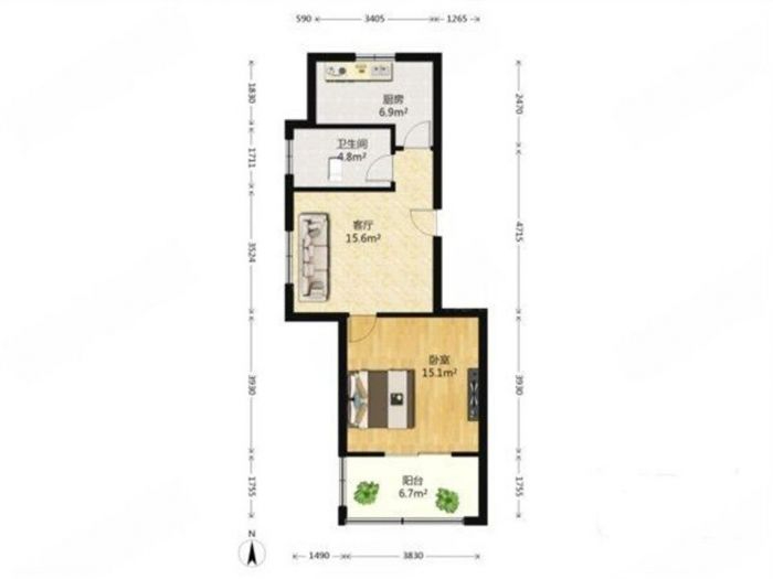 锦安花园 1室1厅1卫 59m&sup2;