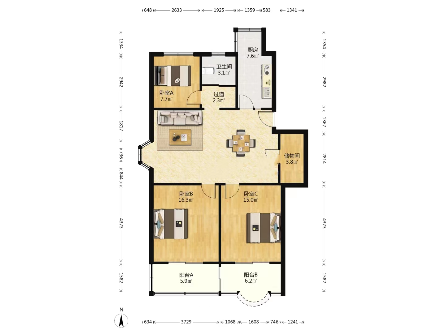 瑞丰花园 3室2厅1卫 116.68m&sup2;