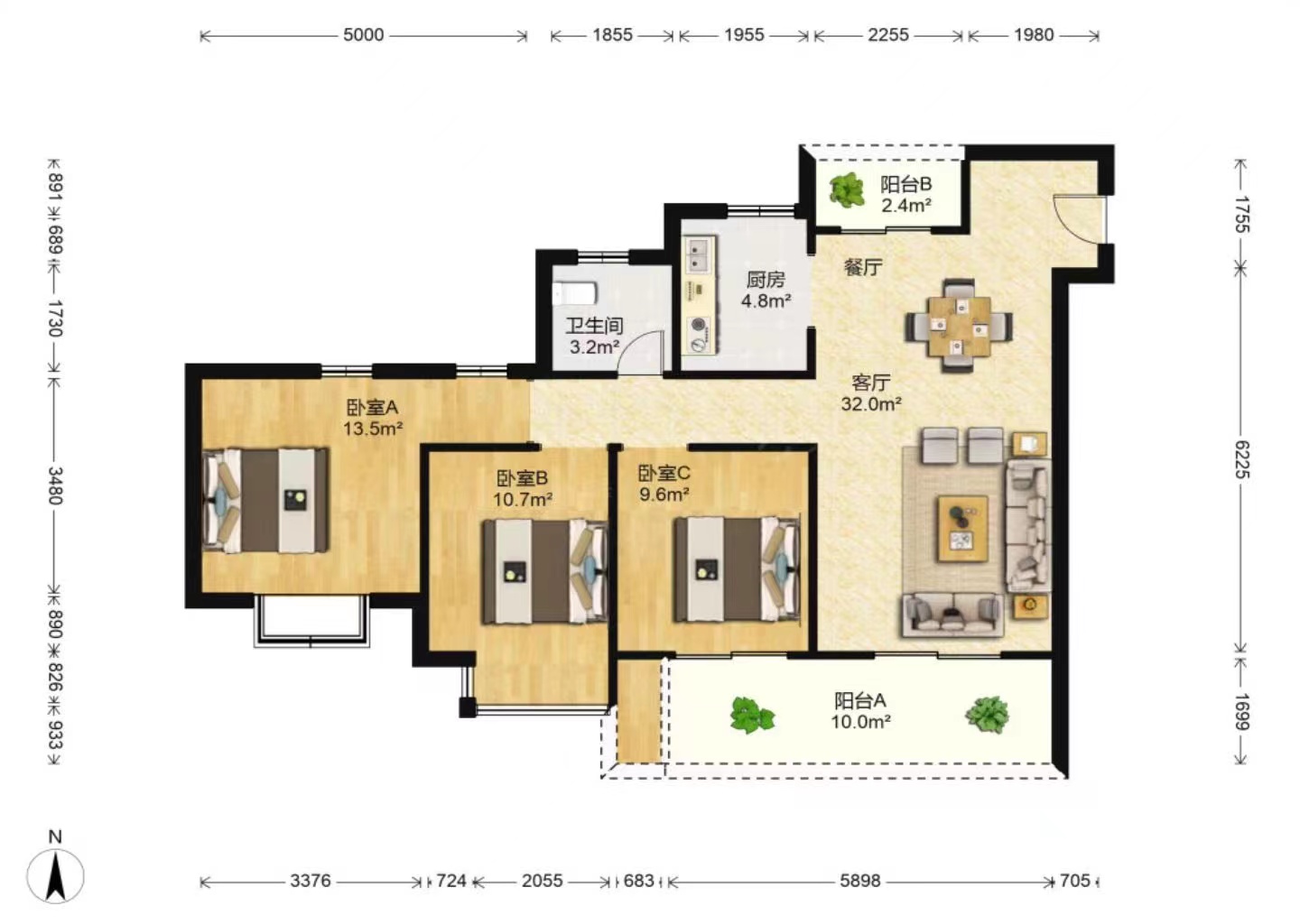 佳源都市 3室2厅2卫 117.23m&sup2;