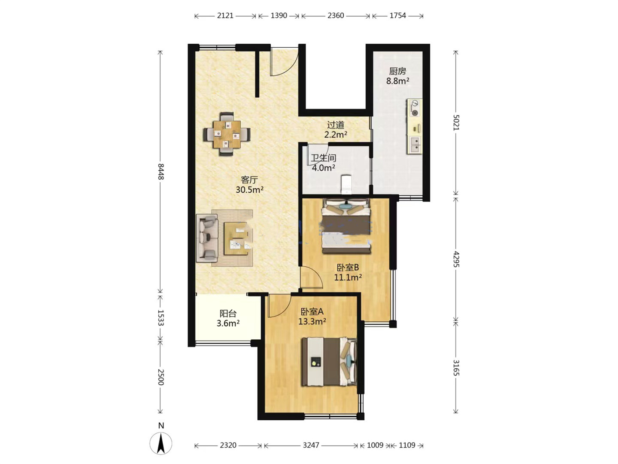 万通城 3室2厅1卫 91.5m&sup2;