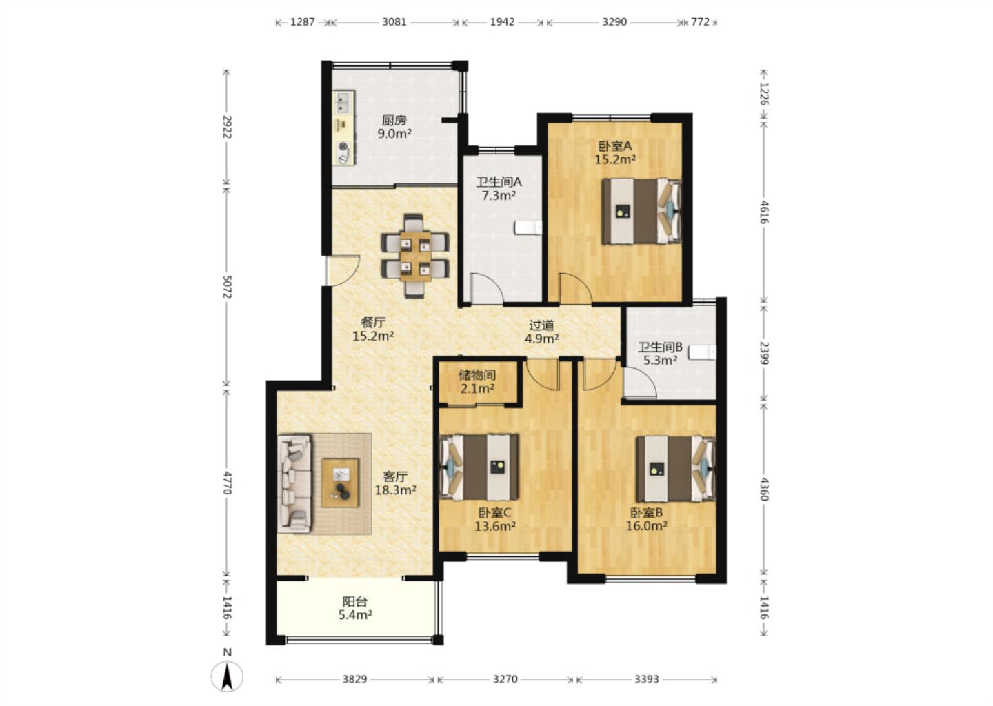 尚德城邦 3室2厅2卫 135.12m&sup2;