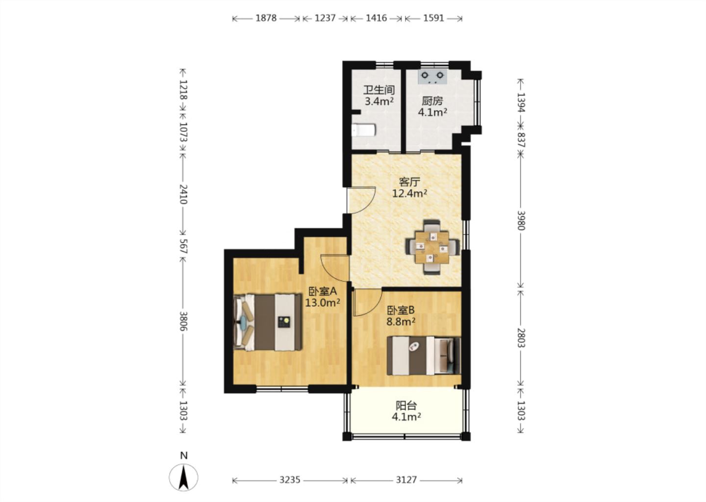 陈家小园 2室1厅1卫 60m&sup2;