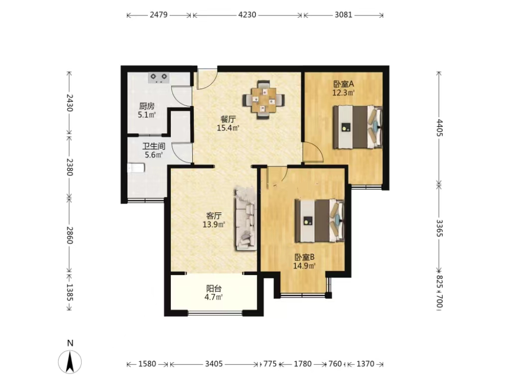 德诚&middot;翰景园 2室1厅1卫 84m&sup2;