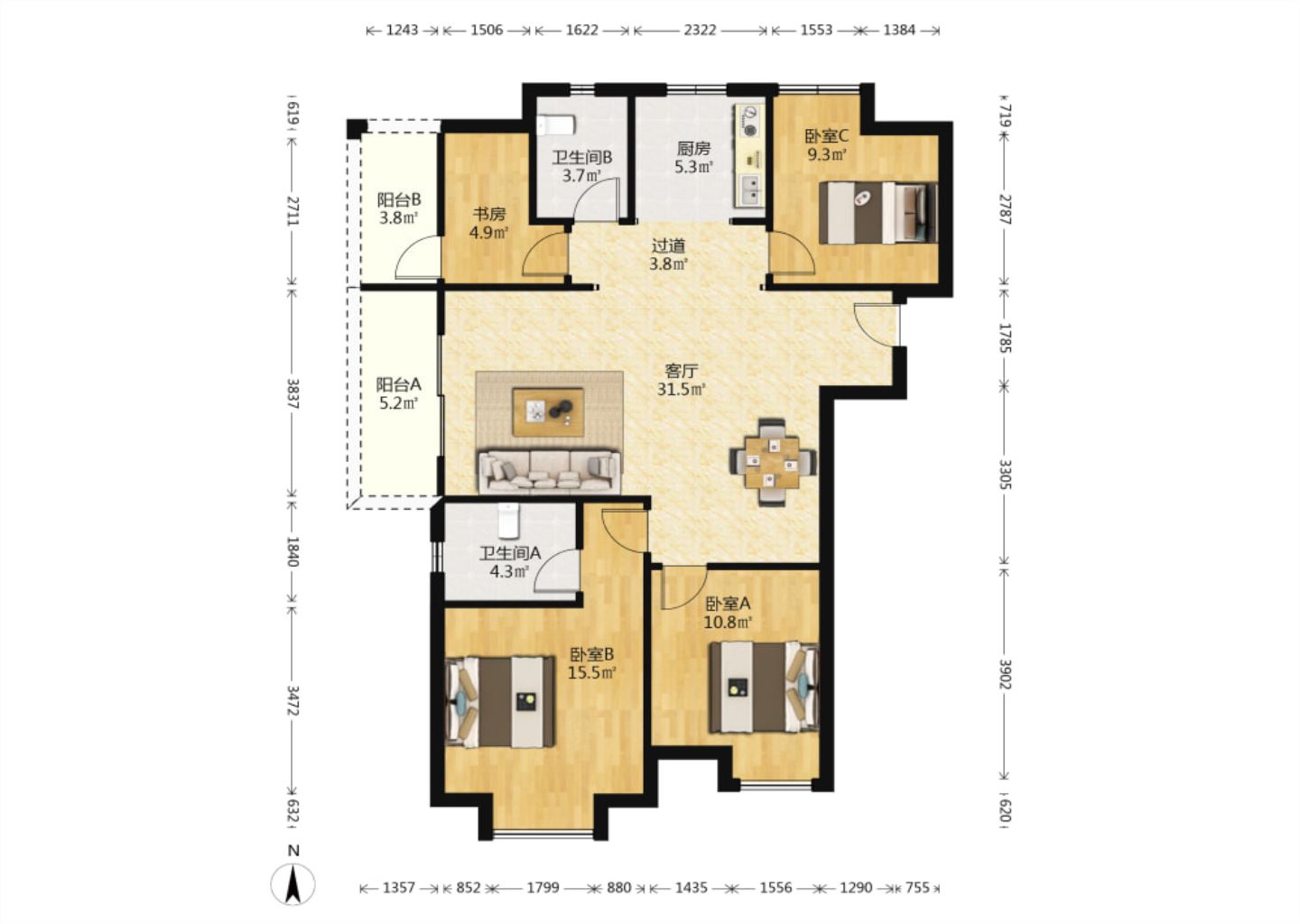 中海碧林湾 4室2厅2卫 128.50m&sup2;