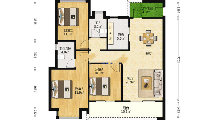 春风南岸东园 3室2厅2卫 121.9m&sup2;