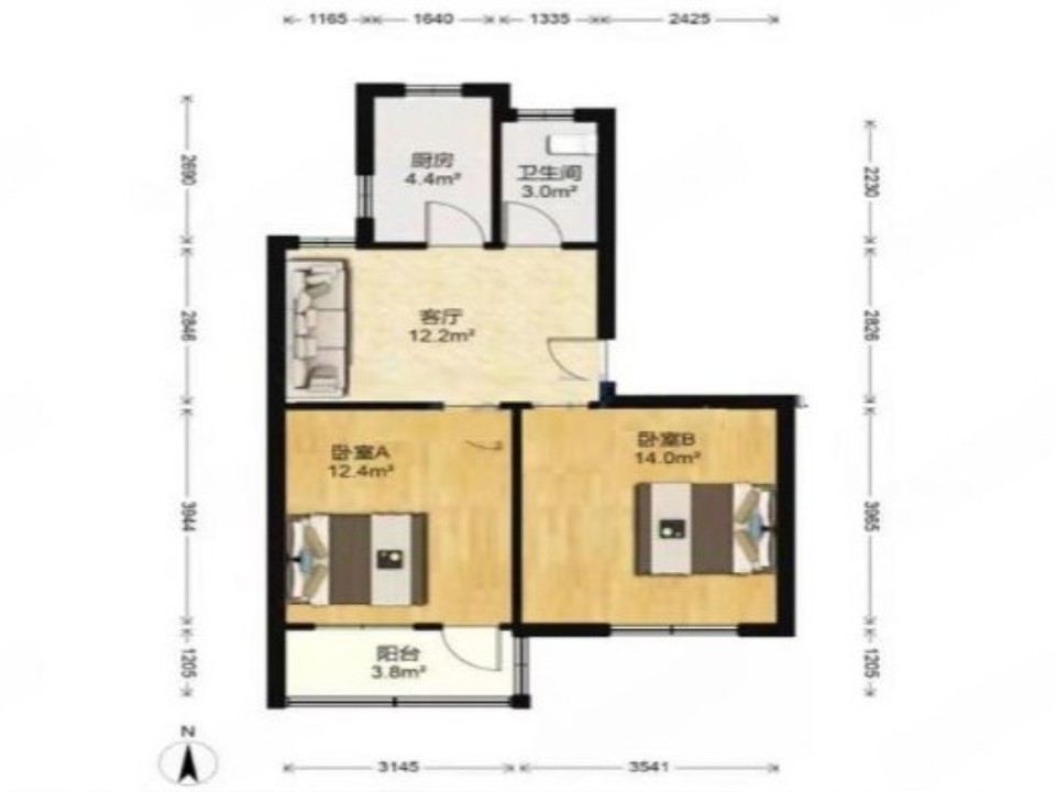 民主新村 2室1厅1卫 64.42m&sup2;