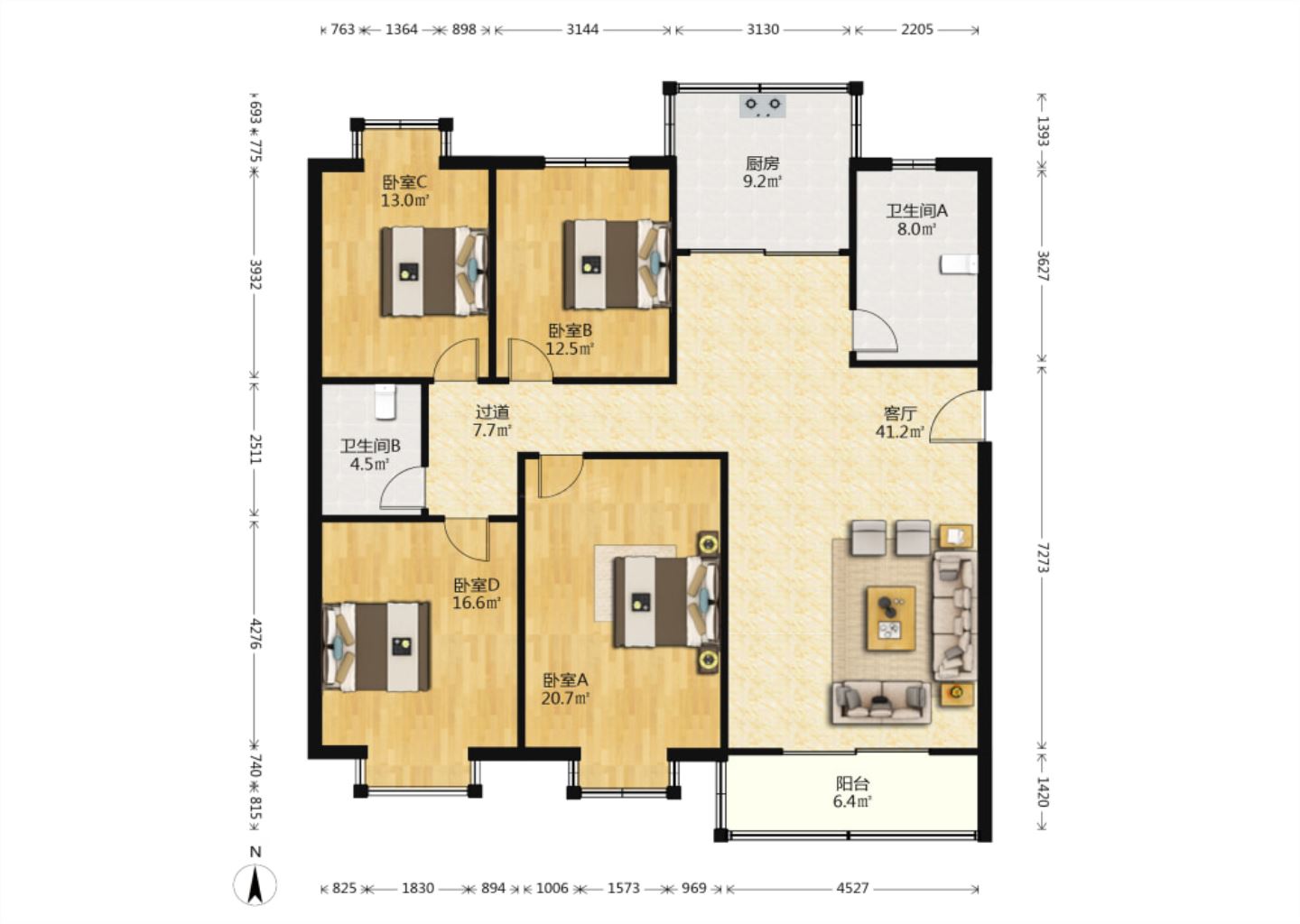 南川园小区 4室2厅2卫 156.82m&sup2;