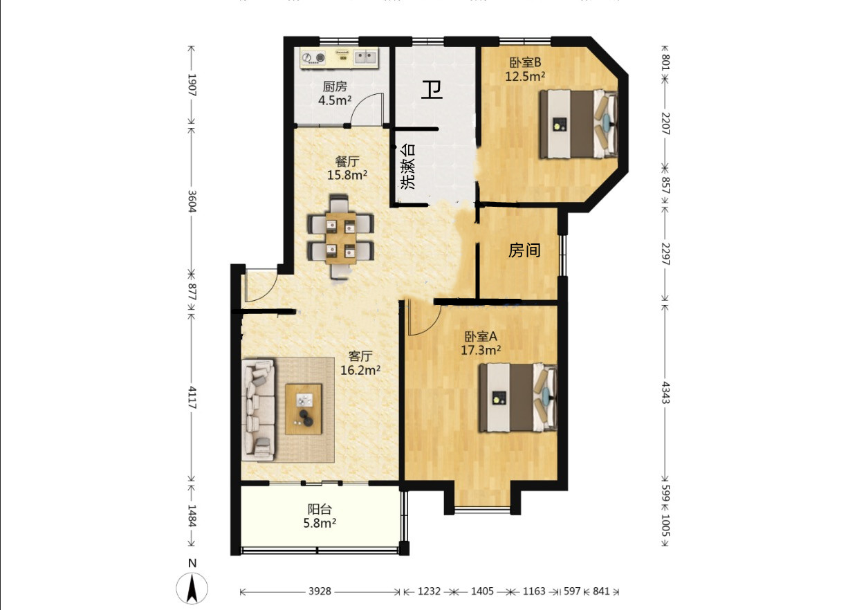 海港新村 3室1厅1卫 112.00m&sup2;