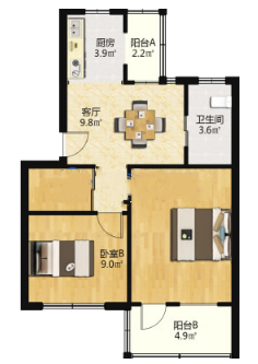 白家园 2室2厅1卫 80.00m&sup2;