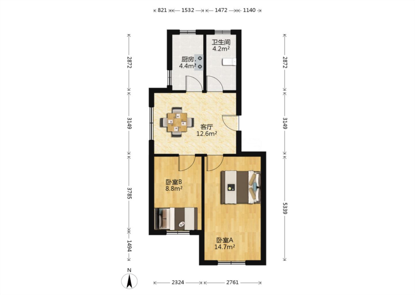 南川园新村 2室1厅1卫 59.12m&sup2;