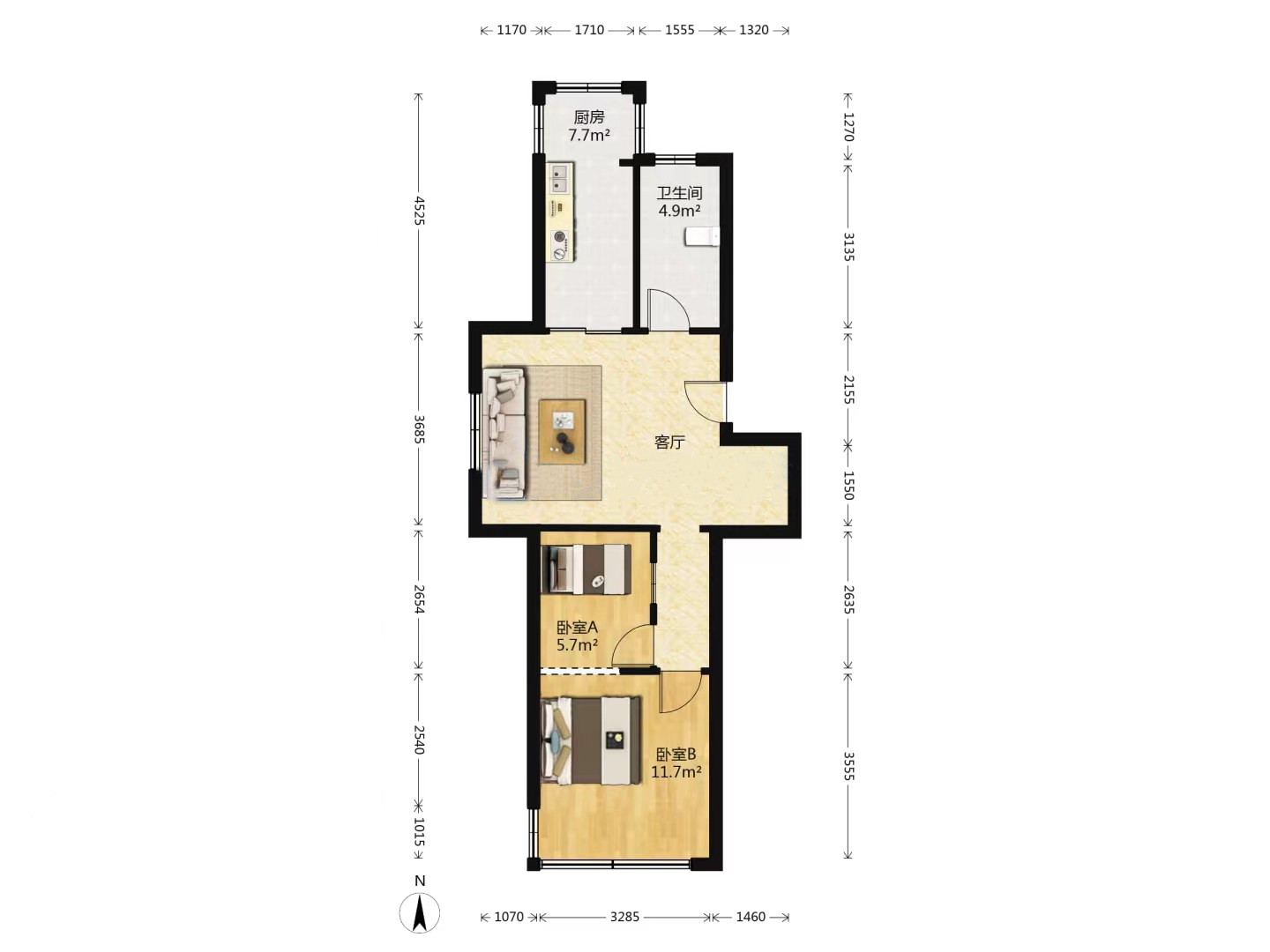 新港花苑西区 2室1厅1卫 61.10m&sup2;