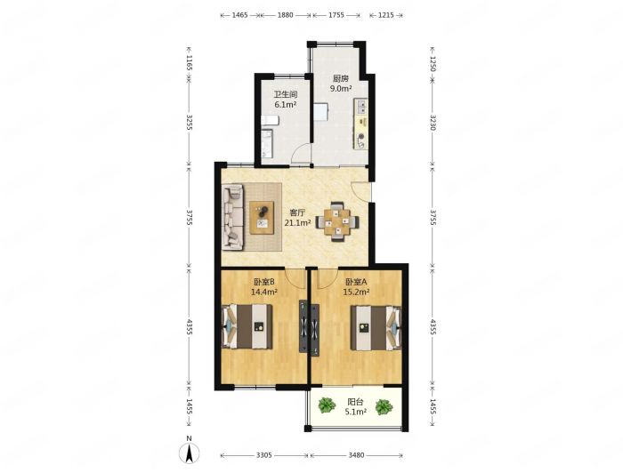 春天花园 2室1厅1卫 91.35m&sup2;