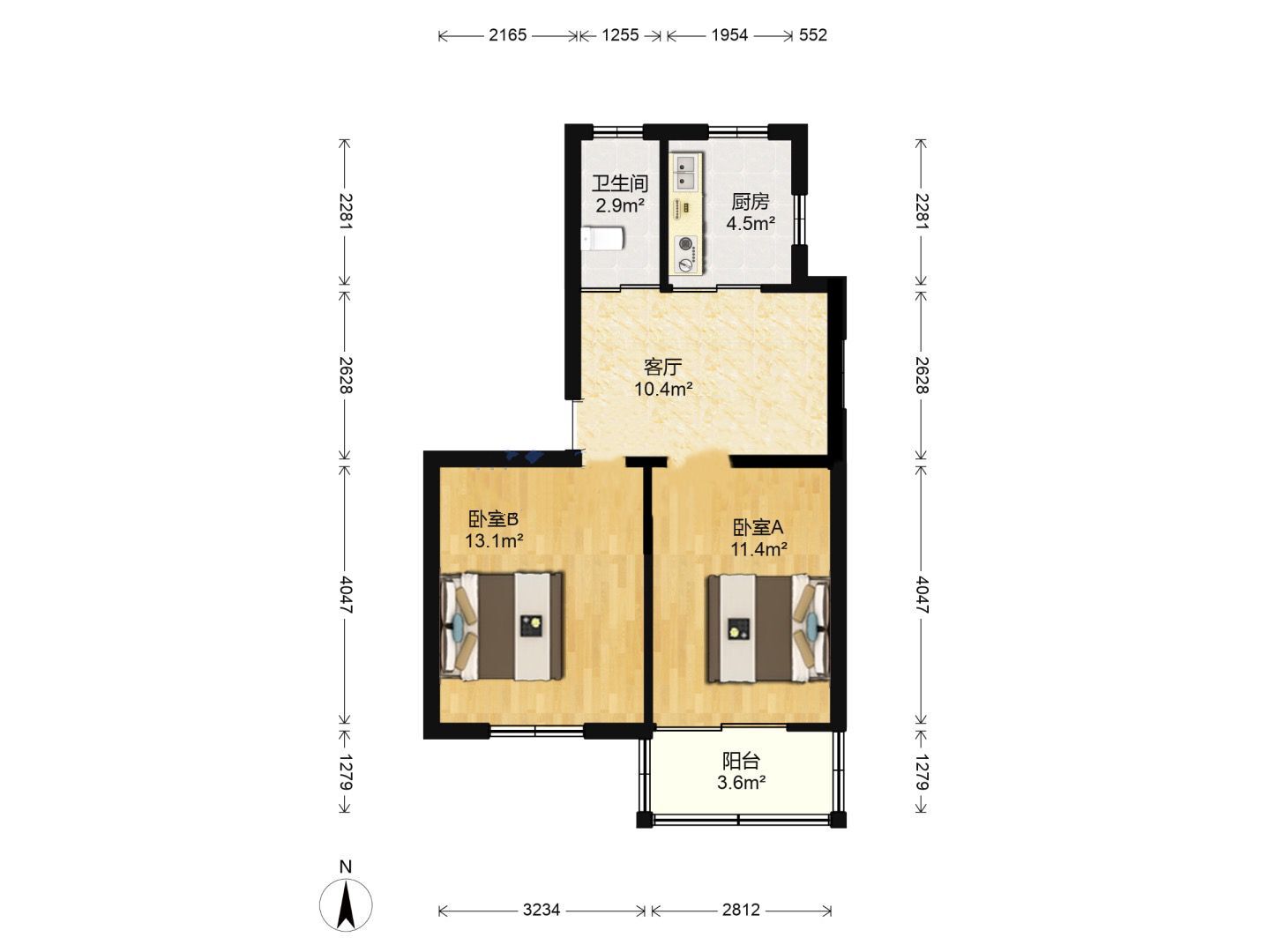 姚港路33号 2室1厅1卫 58.1m&sup2;