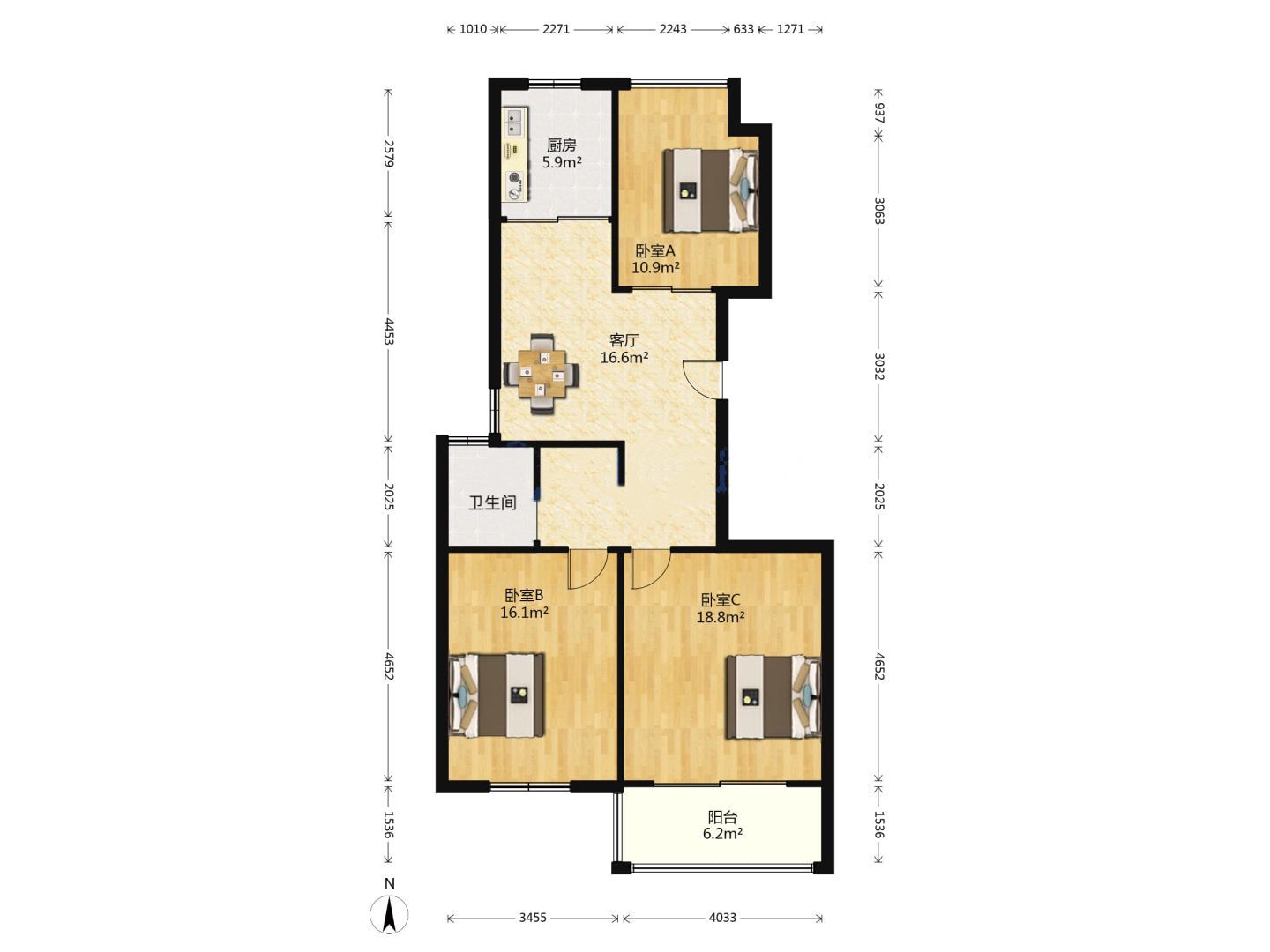 濠河经典苑 2室2厅1卫 107m&sup2;
