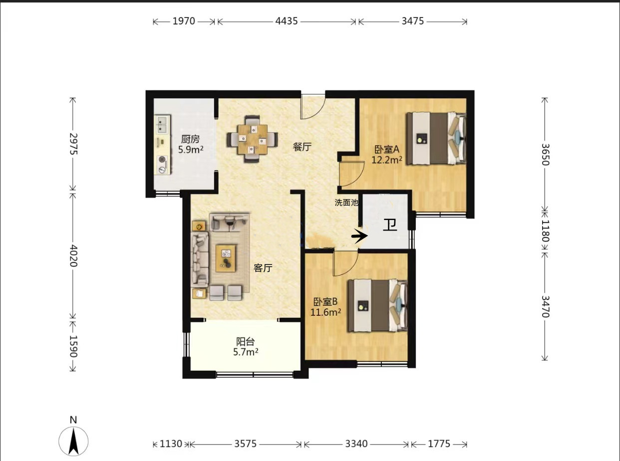 星光耀广场 2室1厅1卫 93m&sup2;
