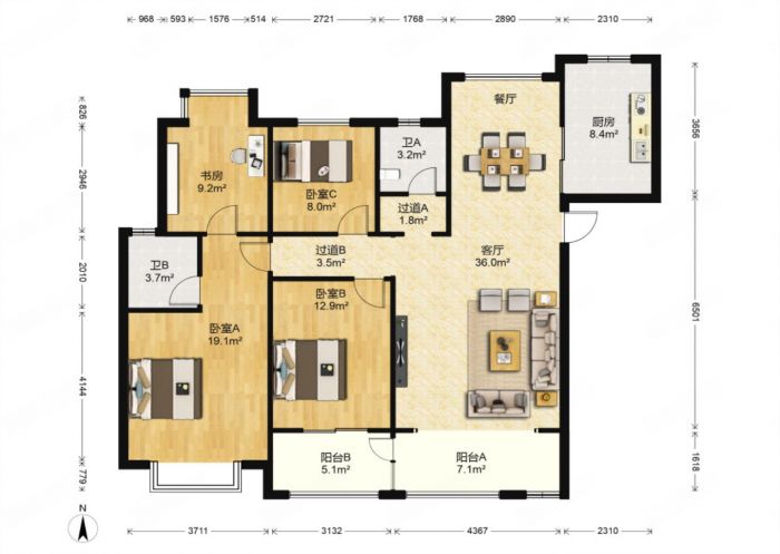 华强城四期 3室2厅2卫 140.00m&sup2;