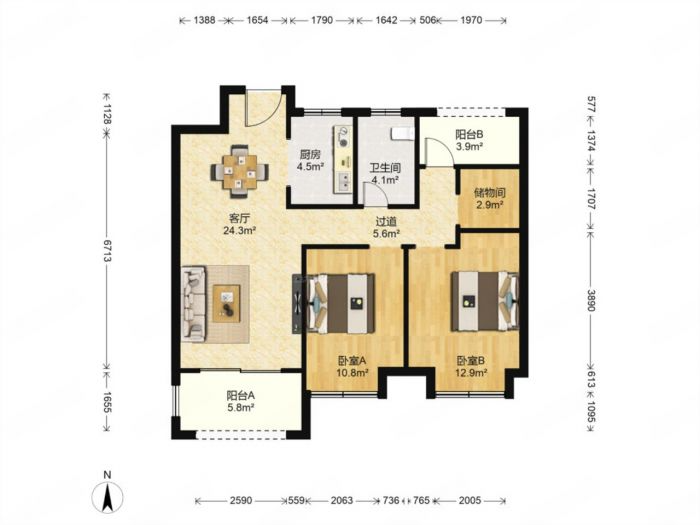 新城香溢紫郡 3室2厅1卫 97m&sup2;