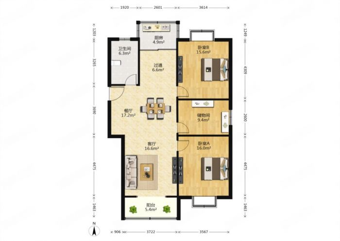 公园一村 3室2厅1卫 140m&sup2;