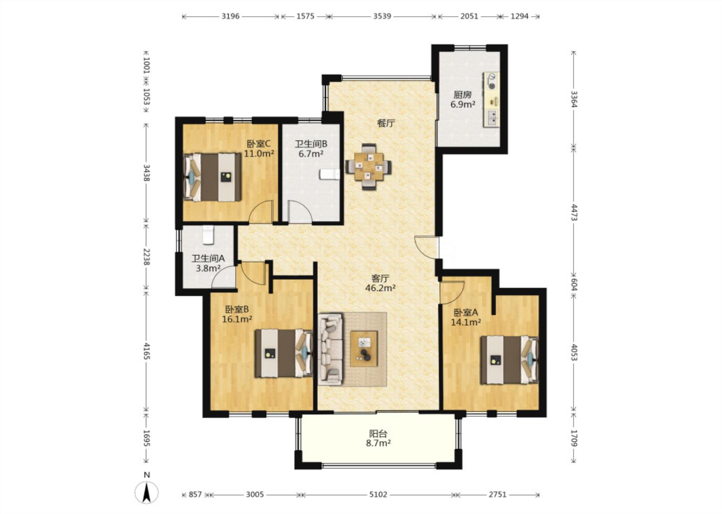 中港城世家 3室2厅2卫 142m&sup2;