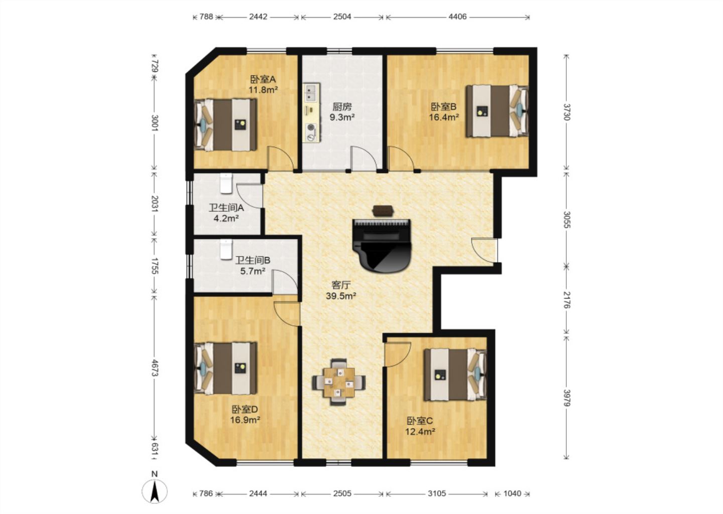锦峰大厦 3室2厅2卫 165m&sup2;