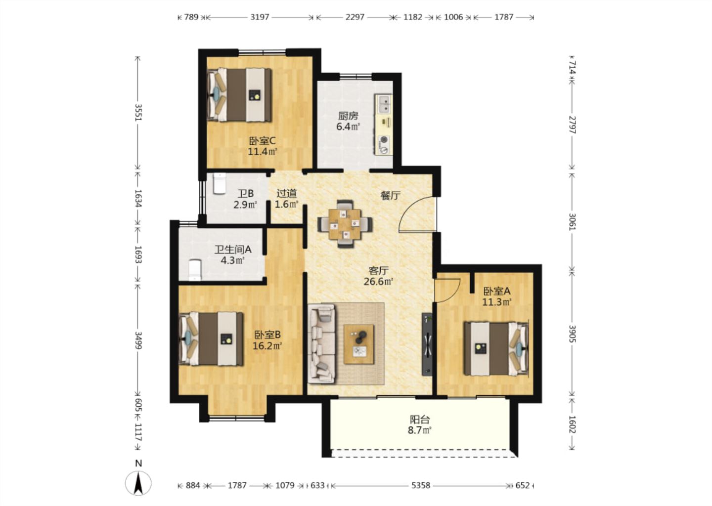 新城香溢紫郡 3室2厅2卫 111.86m&sup2;