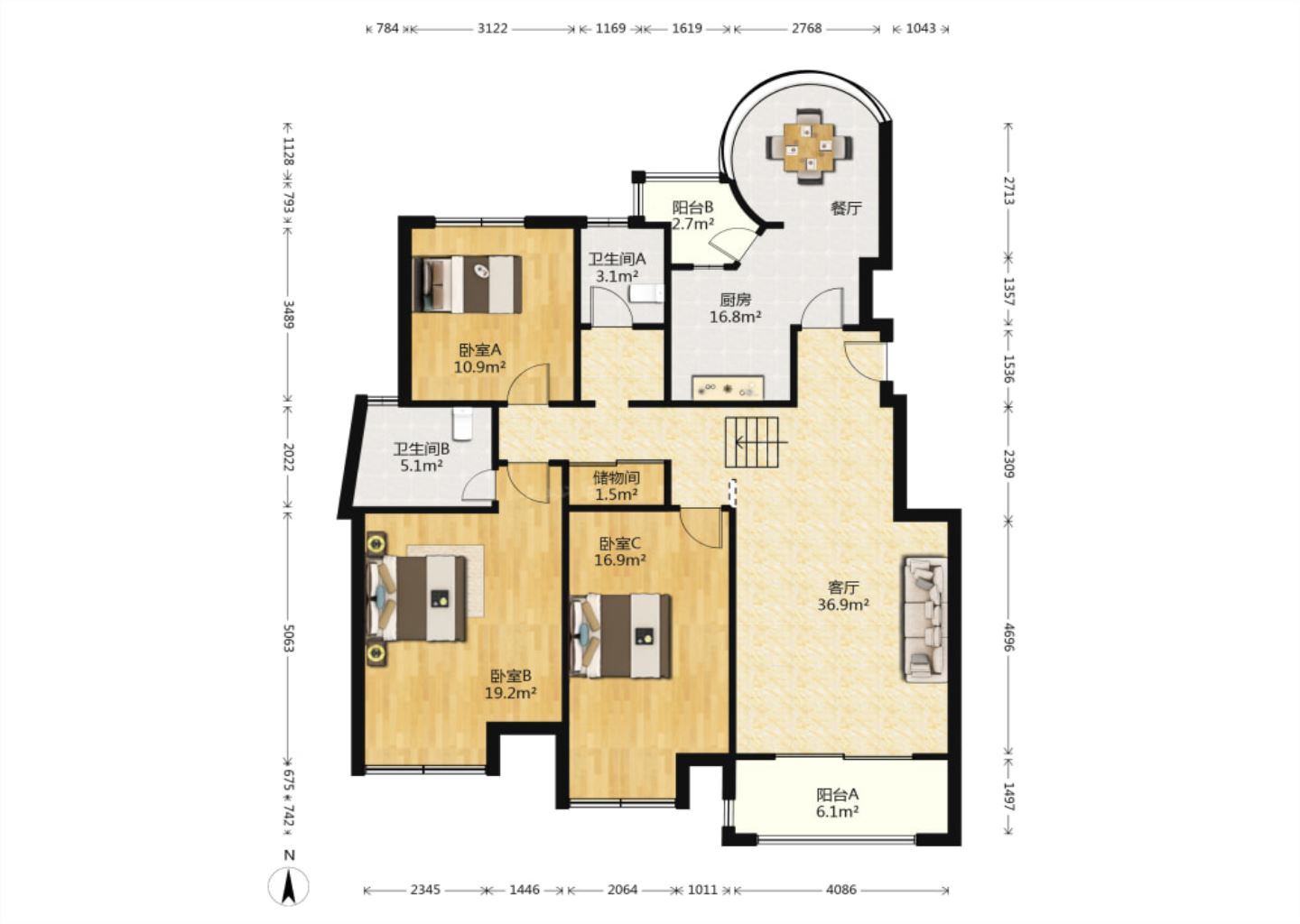 优山美地花园北区 3室2厅2卫 141.00m&sup2;