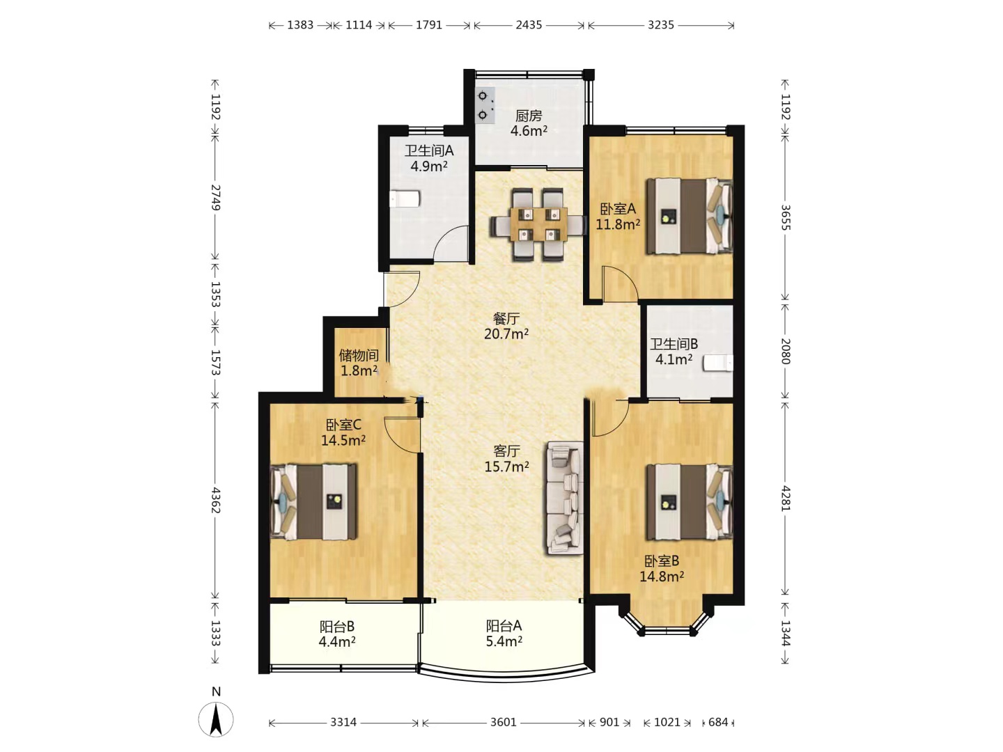 锦绣花园 3室1厅1卫 114.99m&sup2;