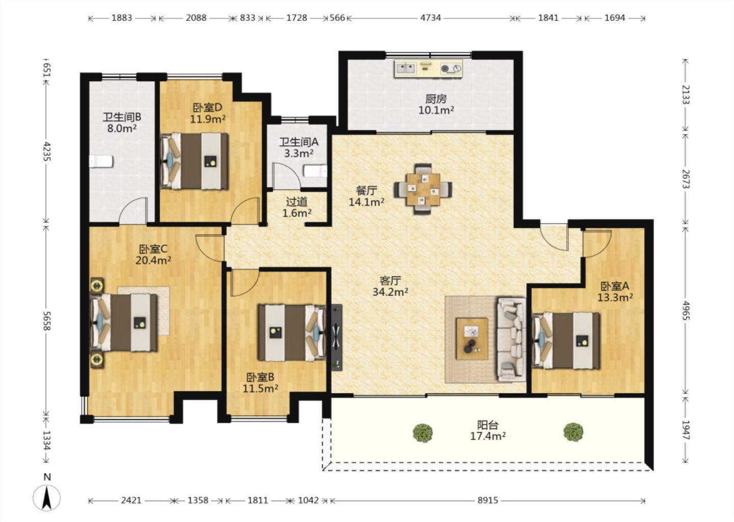 万科方圆 4室2厅3卫 175m&sup2;
