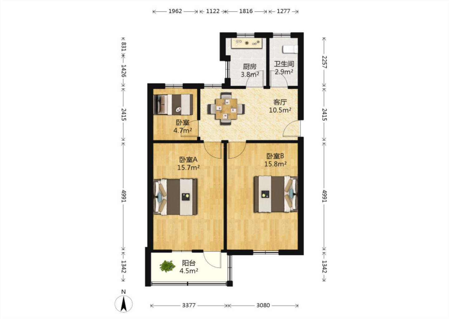 城港新村 3室1厅1卫 76m&sup2;
