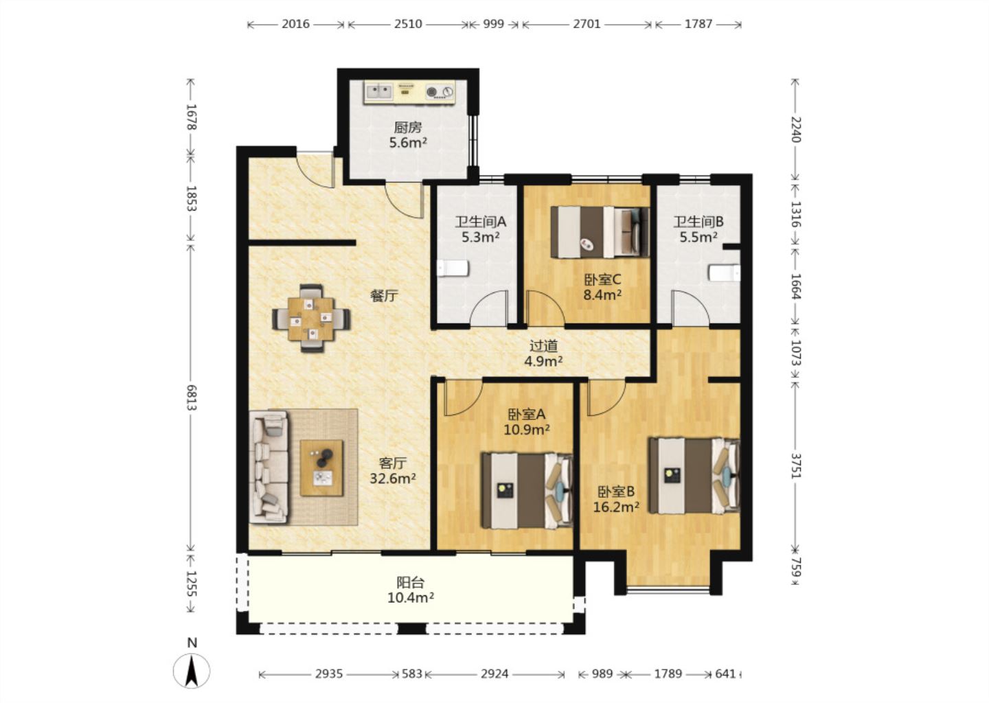 南通和风雅颂 3室2厅2卫 131.4343m&sup2;