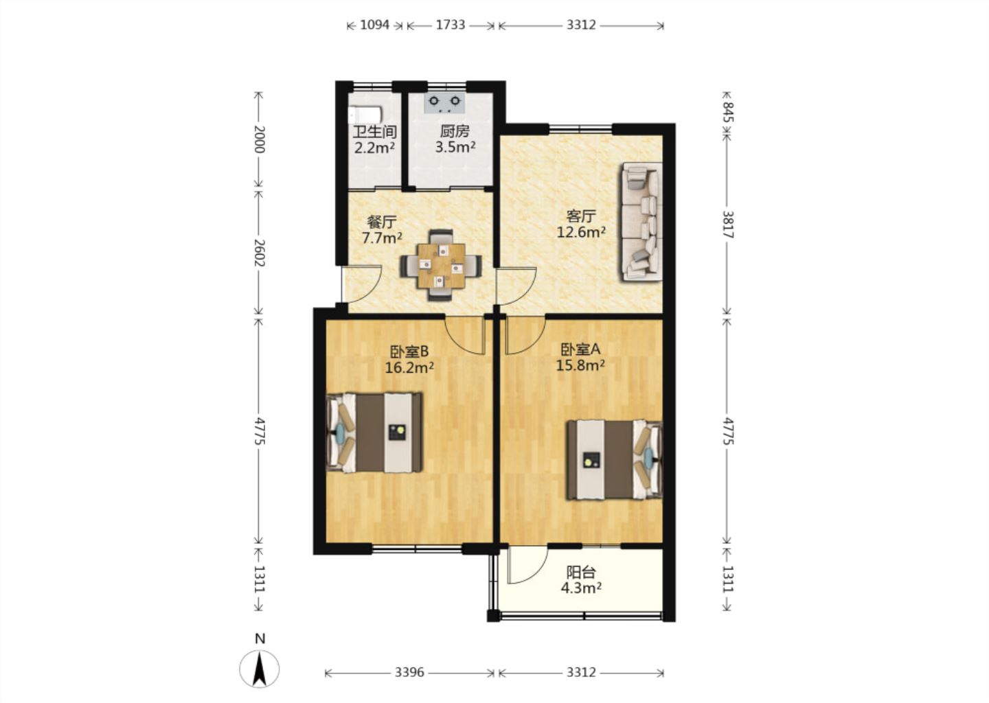 新建路新村（新建花苑） 2室2厅1卫 76.00m&sup2;