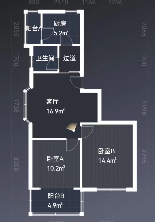 北濠新村二组团 2室1厅1卫 69.4m&sup2;