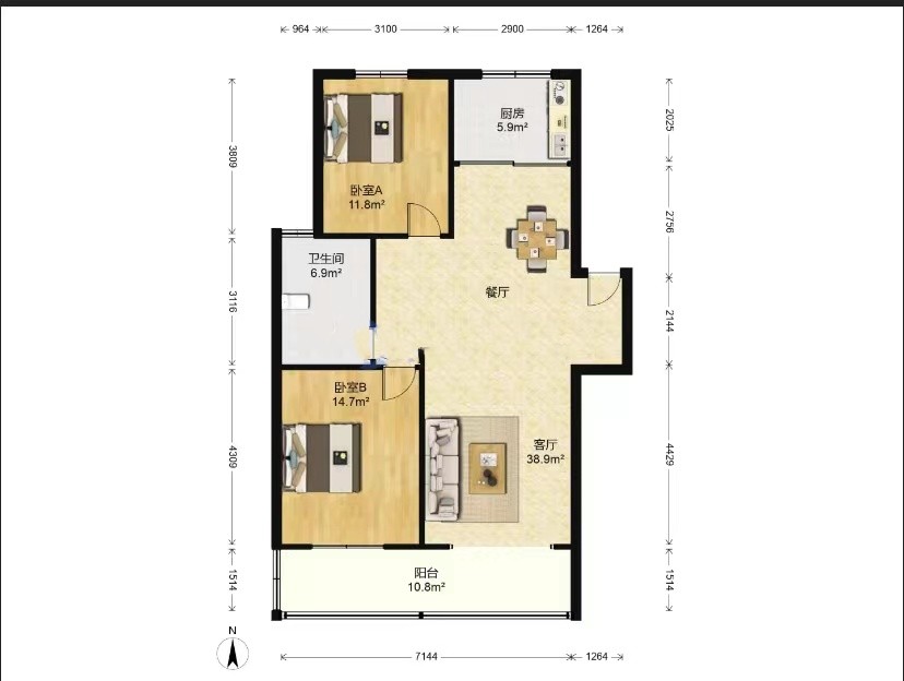 跃龙小苑 3室1厅1卫 101m&sup2;