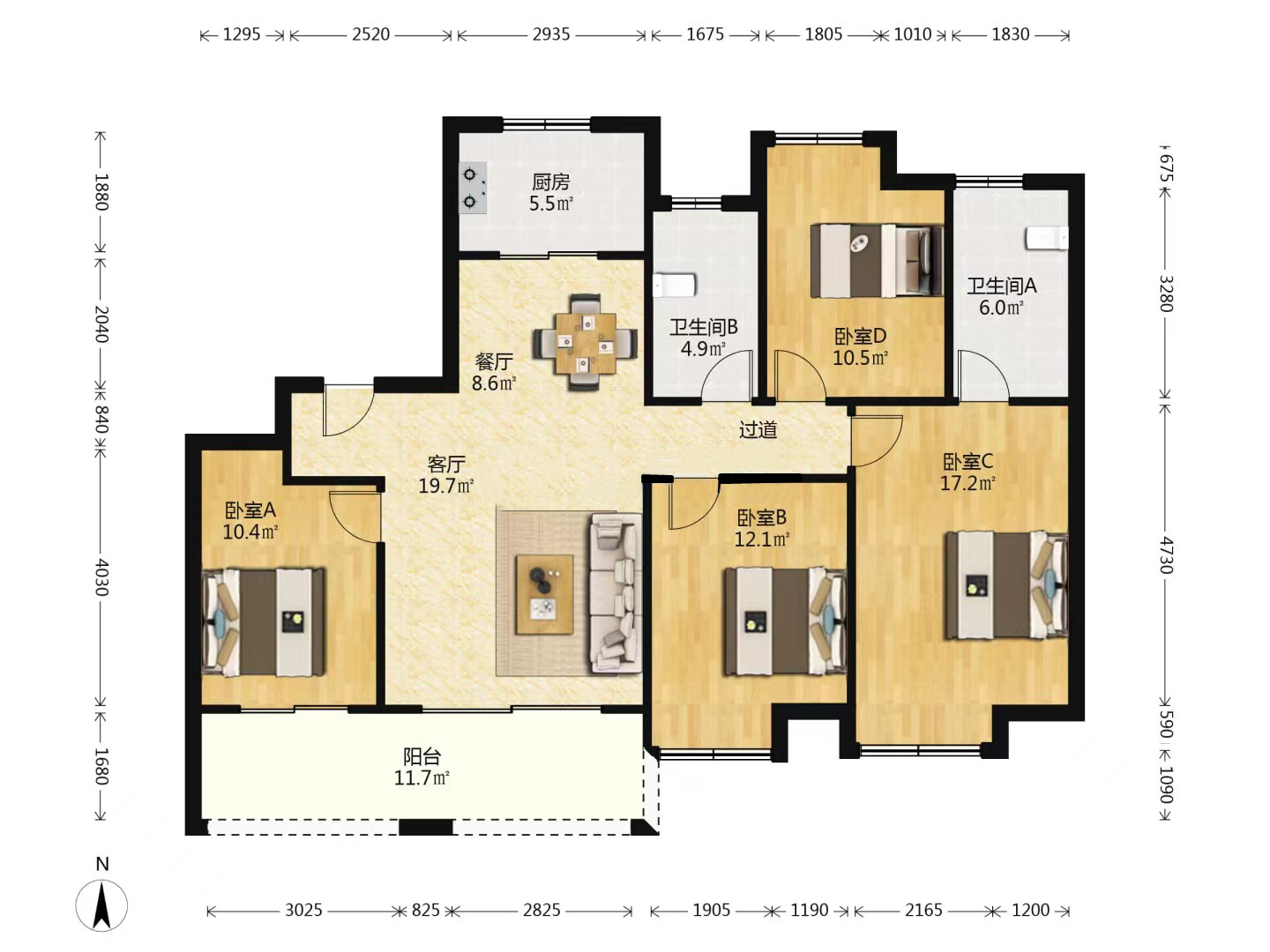 华润悦府 4室2厅2卫 141m²