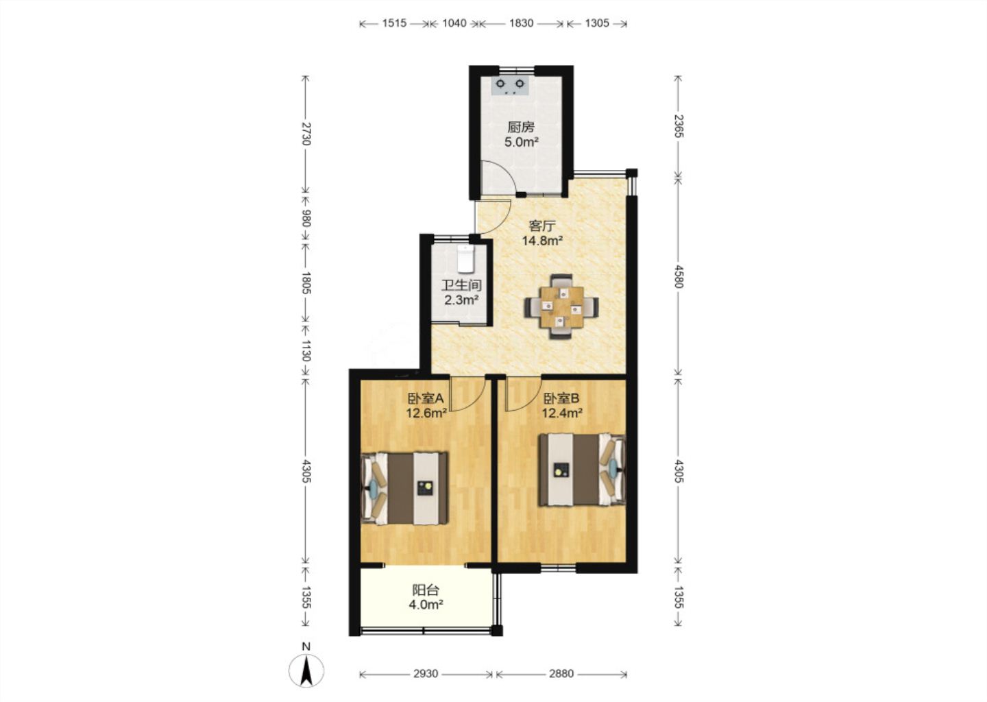 华威园 2室2厅1卫 67.5m&sup2;