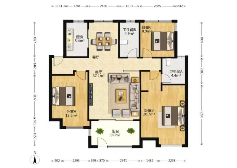 万科城市之光 3室2厅2卫 122m&sup2;