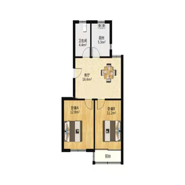 虹桥东村 2室1厅1卫 72m&sup2;