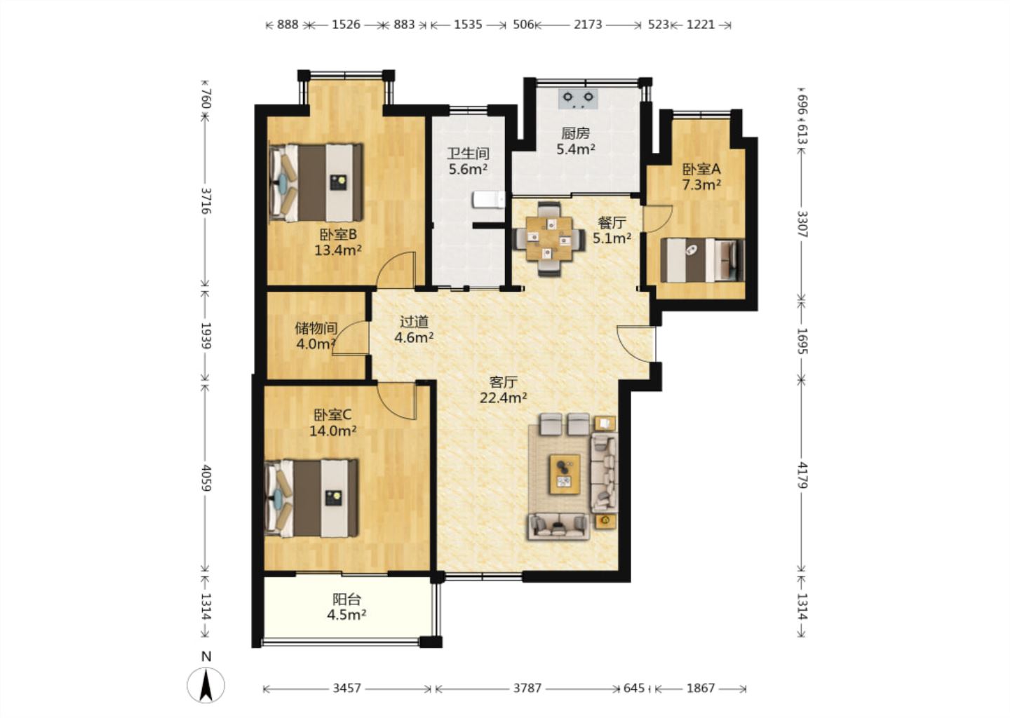 曙光福里 3室2厅1卫 125m&sup2;