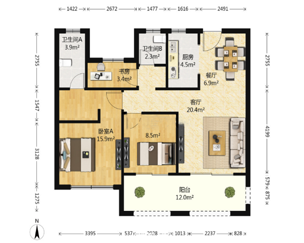 翠园 3室2厅2卫 106m&sup2;
