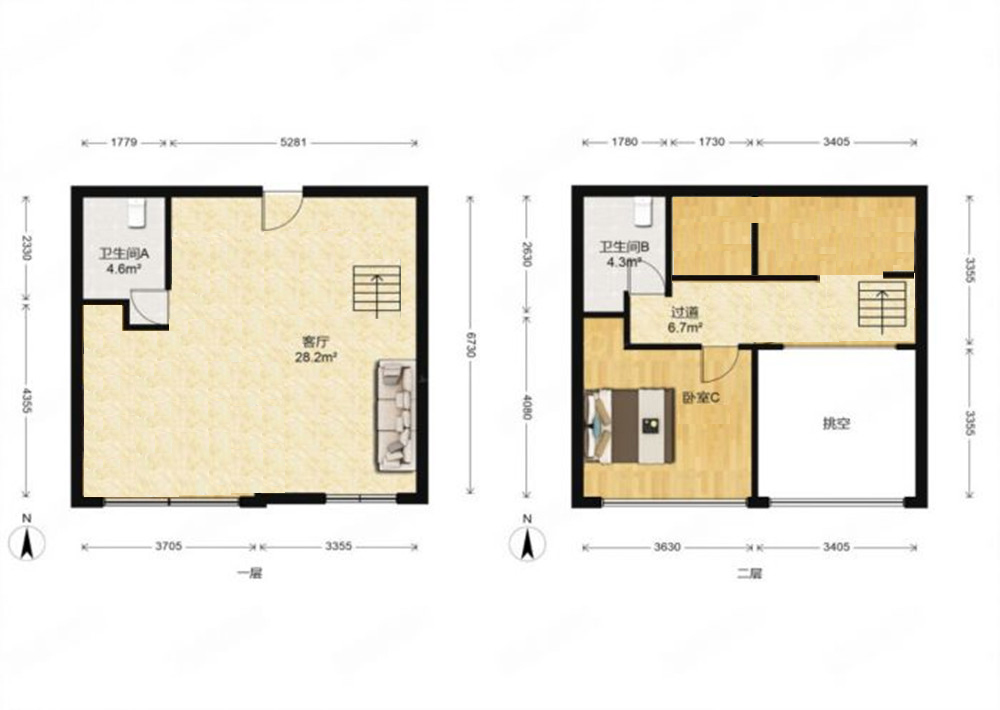 绿洲国际商务公馆C 2室1厅2卫 73m&sup2;
