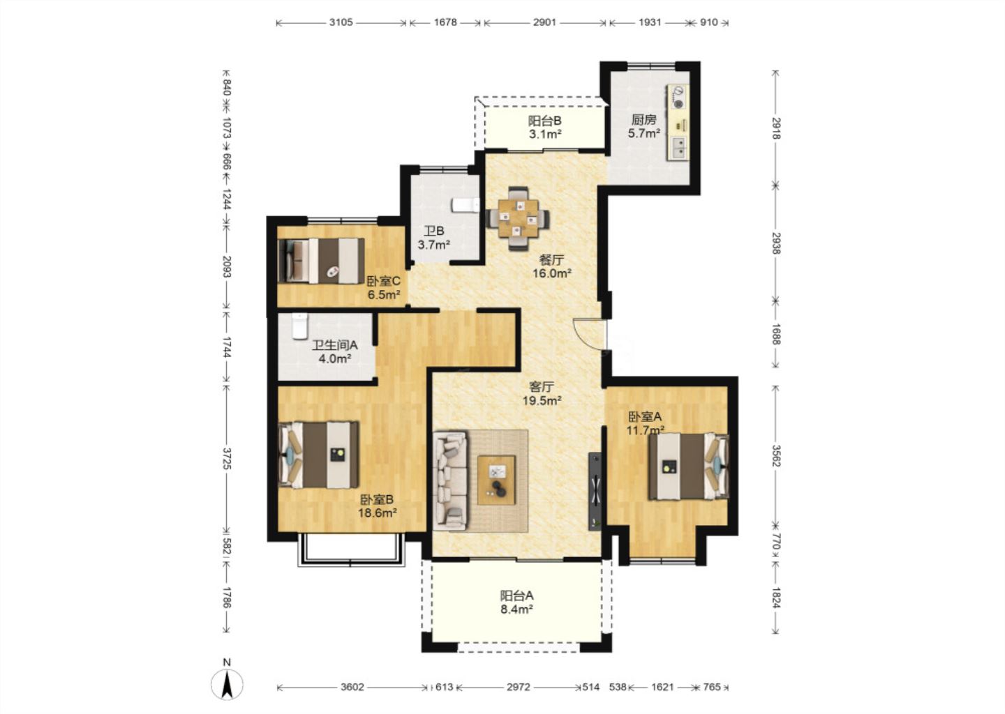 南通1912 3室2厅2卫 128.00m&sup2;