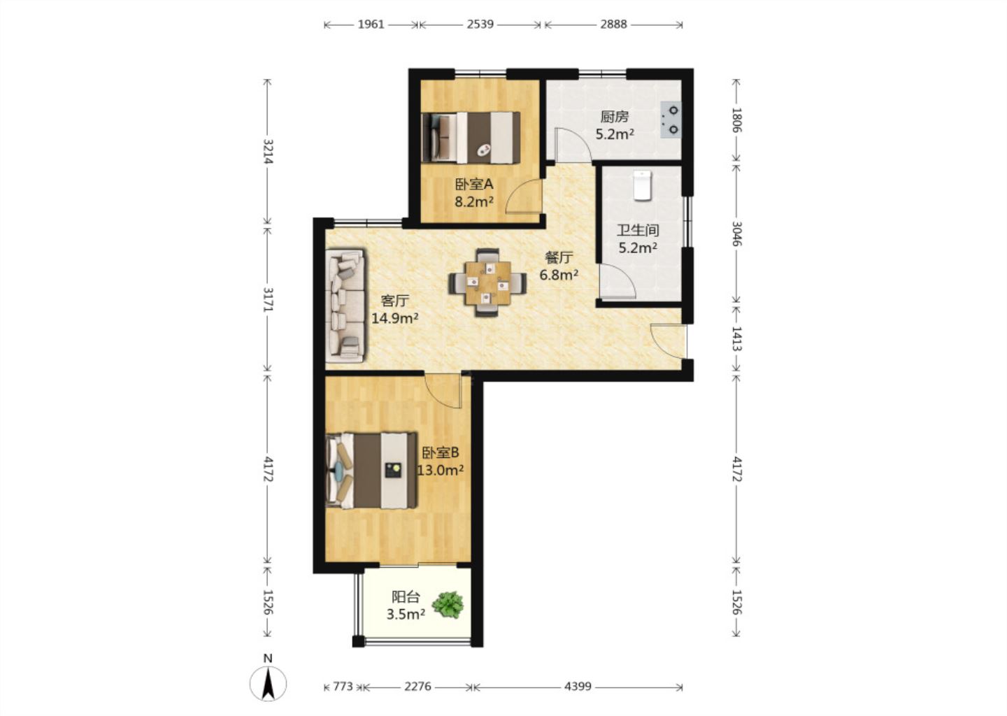 惠泽苑 2室2厅1卫 80.00m&sup2;