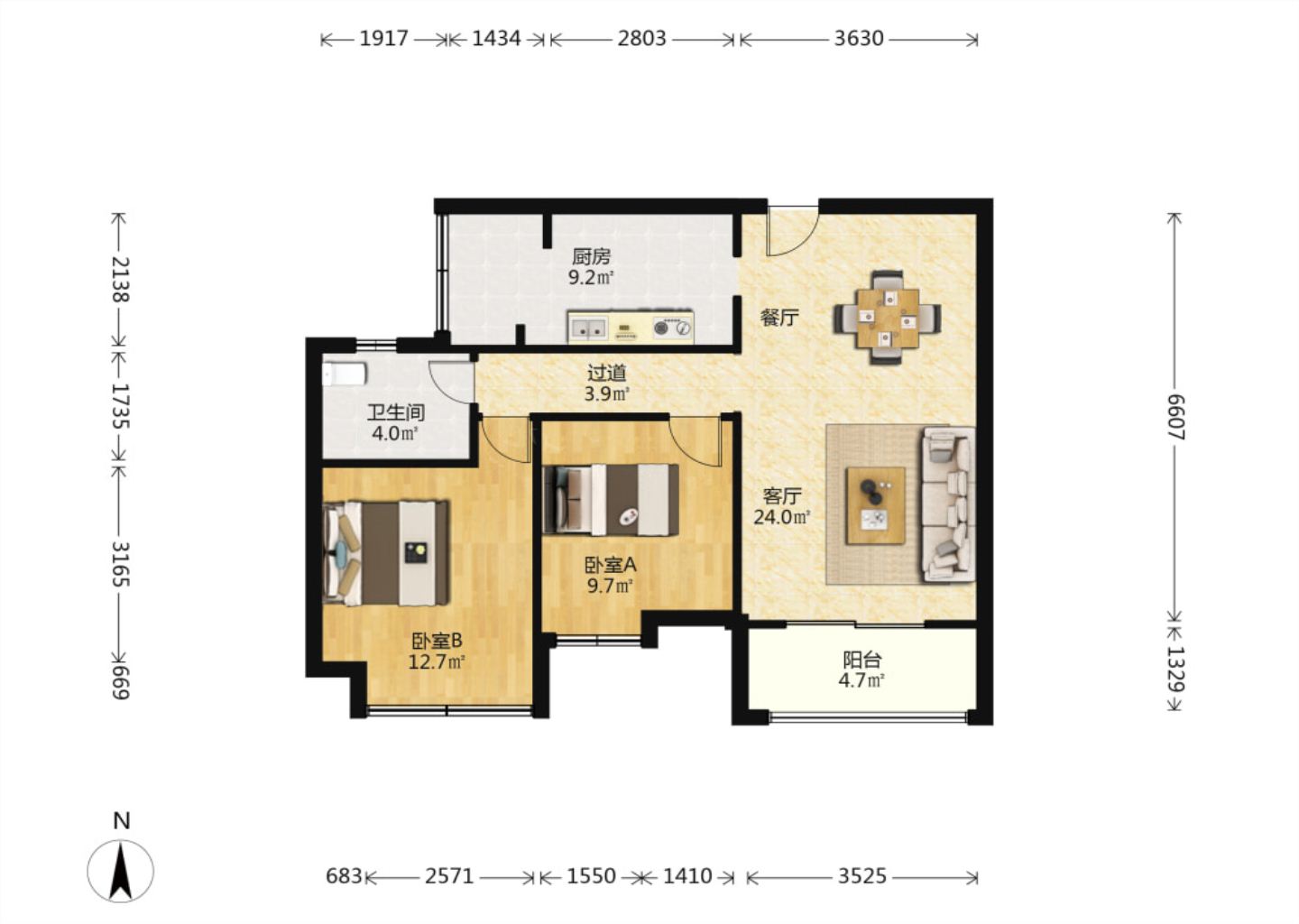 南山国际社区 2室2厅1卫 88m&sup2;
